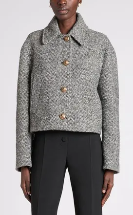 Valentino Garavani Chevron Virgin Wool Blend Jacket in Ivory/black at Nordstrom, Size 40