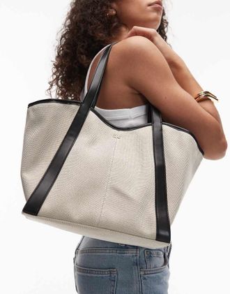 JW PEI Kiana - Borsa shopping grande in misto di tela e similpelle PU-Bianco