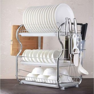 OEM &Eacute;gouttoir &Agrave; Vaisselle - Acier Inoxydable 304 - 3 Niveaux - 42 X 25 X 43 5 Cm - Blanc - 1 Pi&egrave;ce