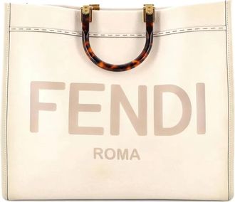 Fendi Sunshine Shopper Leather Large tote bag - Beige
