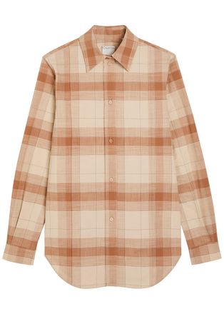 Calvin Klein Scarlett Checked Cotton Shirt - Sand - 42 (UK10 / S)