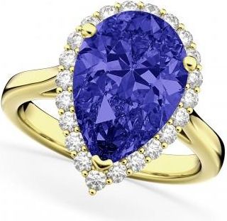 Allurez Pear Cut Halo Tanzanite & Diamond Engagement Ring 14K Yellow Gold 8.34ct
