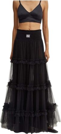 Versace Jeans Couture Uitlopende Tule Maxi Rok - Dames - Maxi Rokken - Zwart - XS - Tule - Rokken