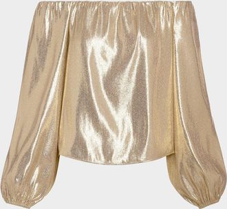 Ramy Brook Esther Silk Lame Off-Shoulder Blouse