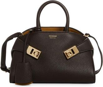 Ferragamo Mini Hug Soft Leather Top Handle Bag in Testa Di Moro at Nordstrom