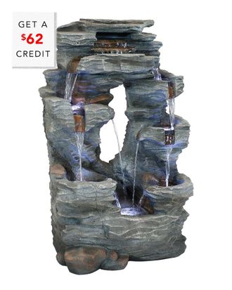 Sunnydaze Dual Cascading Rock Falls Water Fountain with LED Lights with $62 Credit