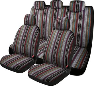 No Brand Fundas De Asiento Tipo Manta De 9 Piezas - Rayadas - Transpirables Y Lavables - Universales - Compatibles Con Airbag - Para Sedanes, Suv Y Camionetas