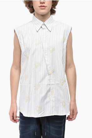 Off-white Sleeveless Shirt HANDS ARROW with Sequin Embroidery size M
