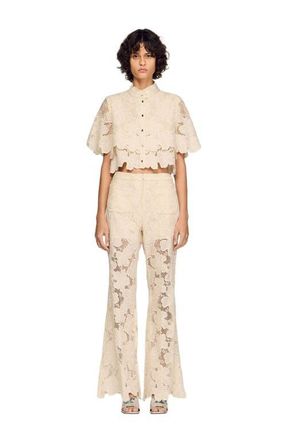 Sandro Guipure lace trousers in Ecru at Nordstrom, Size 36 Eu