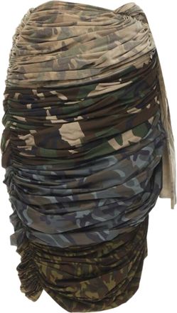 Comme Des Garçons Comme Des Garcons Mixed Cotton Nylon Camo Ruched Skirt