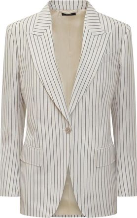 Tom Ford Gestreepte single-breasted blazer met klepzakken - Dames - Blazers - Wit - M - Jassen