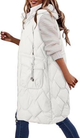 Generic Ladies Sleeveless Vest Warm Puffer Lightweight Water-Resistant Padded Hooded Gilet Jacket Waistcoat Winter Wear Side Split Body Warmer Fall Slim Fit W