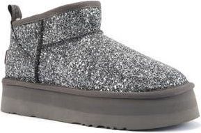 Australia Luxe Cosy Genuine Shearling Glitter Ultra Platform Bootie in Pewter at Nordstrom Rack, Size 10