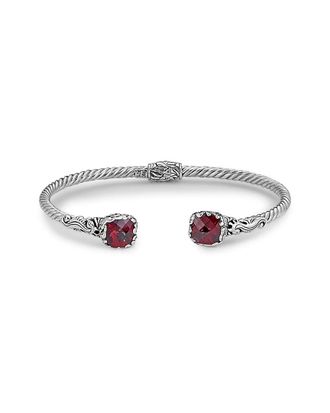Samuel B. Jewelry 18K & Sterling Silver 4.20 Ct. Tw. Garnet Hinged Bangle Bracelet