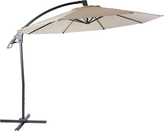 Hhg Nunca Usado] Sombrilla Voladiza De Lujo Hhg 995, Sombrilla, Redonda &Oslash; 3m Poli&eacute;ster Aluminio/acero 14kg, Crema-blanco Sin Soporte