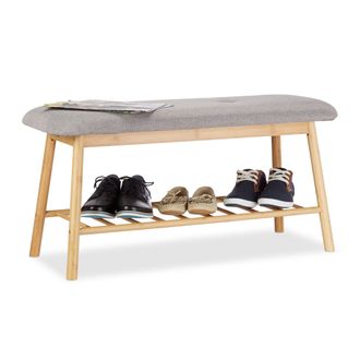 Relaxdays Relaxdays - Banco Zapatero Moderno, Bamb&uacute;, Gris-beige, 44 X 90 X 34 Cm