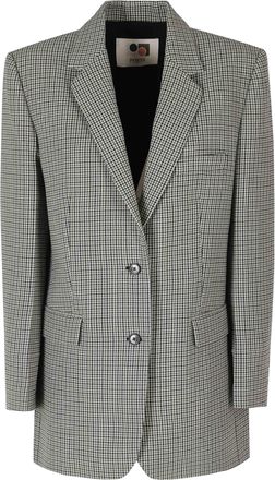 Ports 1961 Ivory Gray Houndstooth Peak Lapel Virgin Wool Blazer