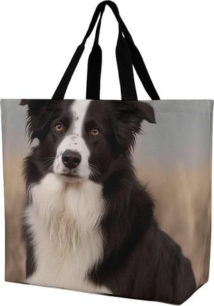 Generic Border Collie Tote Bag Reusable Carry Bag Waterproof Shoulder Bags For Camping Daily Use Ladies