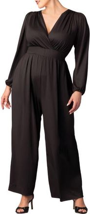 Kiyonna Brigitte Long Sleeve Jumpsuit in Black Noir at Nordstrom, Size 2X