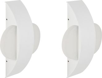 Beliani Conjunto De 2 L&aacute;mparas Led De Pared Exterior Redondas Decorativas Iluminaci&oacute;n Moderna De Aluminio Blanco Lossie