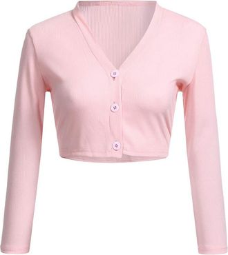 Generic Pink Cardigans for Women UK Short Cardigan with Buttons Lightweight Cardigan 3/4 Sleeve Casual Knit Sweaters Open Front Top Womens Solid Color Jumper 