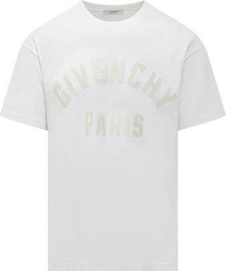 Givenchy Tops, Heren, Wit, S, Katoen, Katoenen T-shirt met Grosgrain Patch