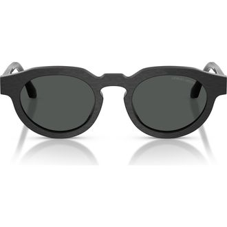 Armani 47mm Round Sunglasses in Brushed Black /Dark Grey at Nordstrom