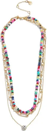 BaubleBar Portia Beaded Crystal Pendant Layered Necklace in Gold Multi at Nordstrom