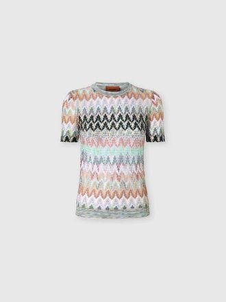 Missoni Cotton And Viscose Lam&eacute; Crewneck T-shirt With Lace Motif in Green& Brown at Nordstrom, Size 38 It