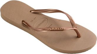 Havaianas Slim Logo Metallic Sandalen f&uuml;r Damen | beige/braun