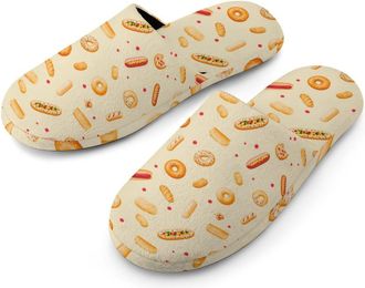 Generic Hot Dog Donuts Mens Cotton Slippers Memory Foam Comfort House Shoes Winter Indoor Slipper for Hotel Casa Spa