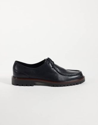 Noak scarpe con lacci stile derby con suola carrarmato in pelle nera, prodotte in Portogallo-Nero