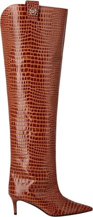 Philipp Plein Low-Heel Overknee Laarzen Cocco Print - Dames - Over de knie laarzen - Bruin - 36 EU - Leer - Schoenen