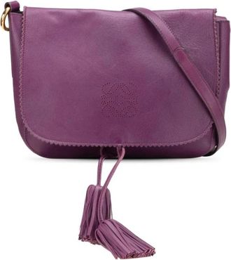Loewe Pre-owned Cross Body Bags, female, Purple, Size: ONE SIZE Pre-owned Elegant Tassel Accent Leather Shoulder Bag with Adjustable Strap