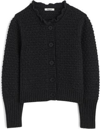 Madewell Scalloped Merino Wool Blend Cardigan in Charcoal at Nordstrom Rack, Size X-Small