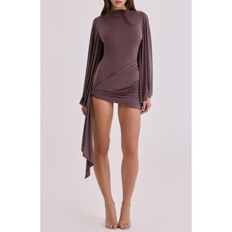 House of CB Lavine Batwing Sleeve Minidress in Espresso Brown at Nordstrom, Size X-Large