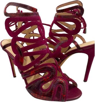 Alexandre Birman Burgundy Suede & Snakeskin Cage Sandals Size 37