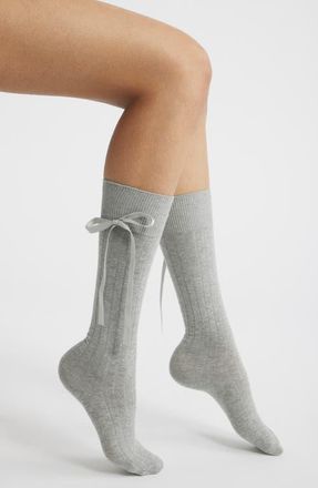 High Heel Jungle Satin Ribbon Crew Socks f in Grey at Nordstrom