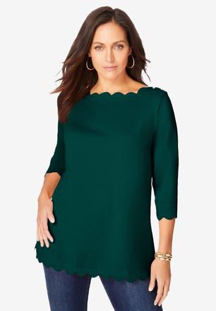 Jessica London Scallop Boatneck Tunic in Emerald Green at Nordstrom, Size Small