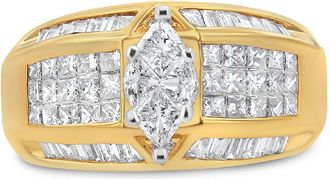 House of Brilliance 14K Yellow and White Gold 1 3/4 Cttw Round, Baguette, Princess and Pie-Cut Diamond Ring