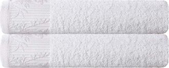 Superior Set Of 2 Wisteria Cotton Bath Towels With Floral Bohemian Embroidered Jacquard Border