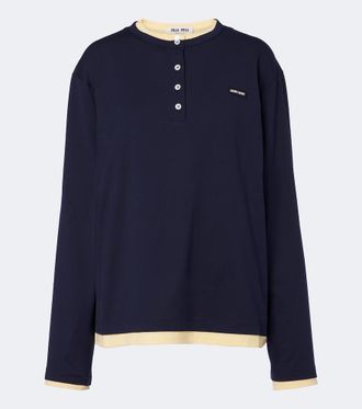 Miu Miu Top Henley in jersey di cotone