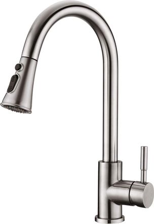 OEM 1 Grifo De Cocina De Acero Inoxidable, Cabezal Rociador Extra&iacute;ble De 60 Cm, Giro De 360&deg;, 3 Tipos De Chorro, Fregadero De Doble Cubeta