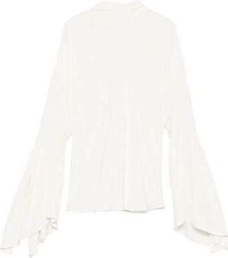 Pinko White High Neck Shirt With Flared Sleeves