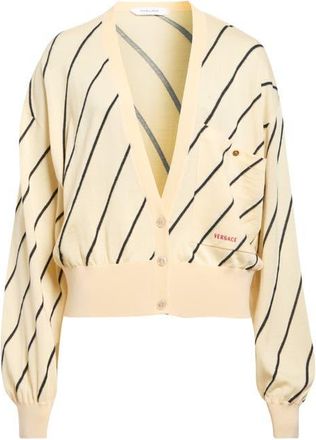 Versace Diagonal Stripe Wool Intarsia Cardigan in Cream at Nordstrom, Size 38