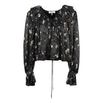 Chloé Overhemden, Dames, Zwart, S, V-hals Maxi Geplooide Top met Ruches