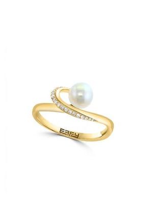 Effy 14K Yellow Gold Cultured Freshwater Pearl & Diamond Ring in White at Nordstrom Rack, Size 7