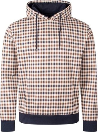 Aquascutum Mens Active Iconic Club Check Beige Hoodie Cotton - Size X-Large