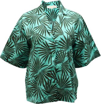 Diane Von F&uuml;rstenberg Diane Von Furstenberg Tropical Print Shirt in Green and Black Cotton