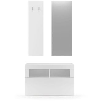 Calicosy Set 3 pezzi con piccolo mobile, appendiabiti da parete e specchio Basic - H165 cm